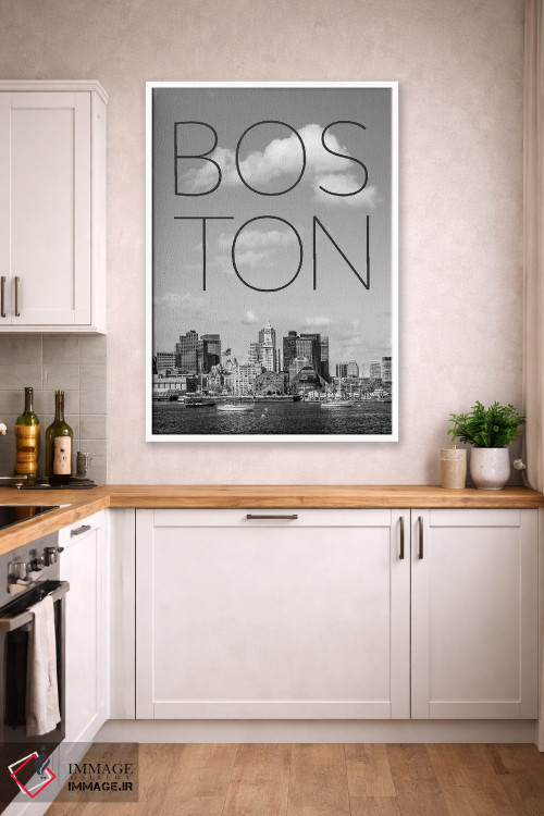 تابلو دکوراتیو چشم انداز آسمان خراش های بوستون، نورث اند و منطقه مالی با م… اثر ملانی ویولا - D4W