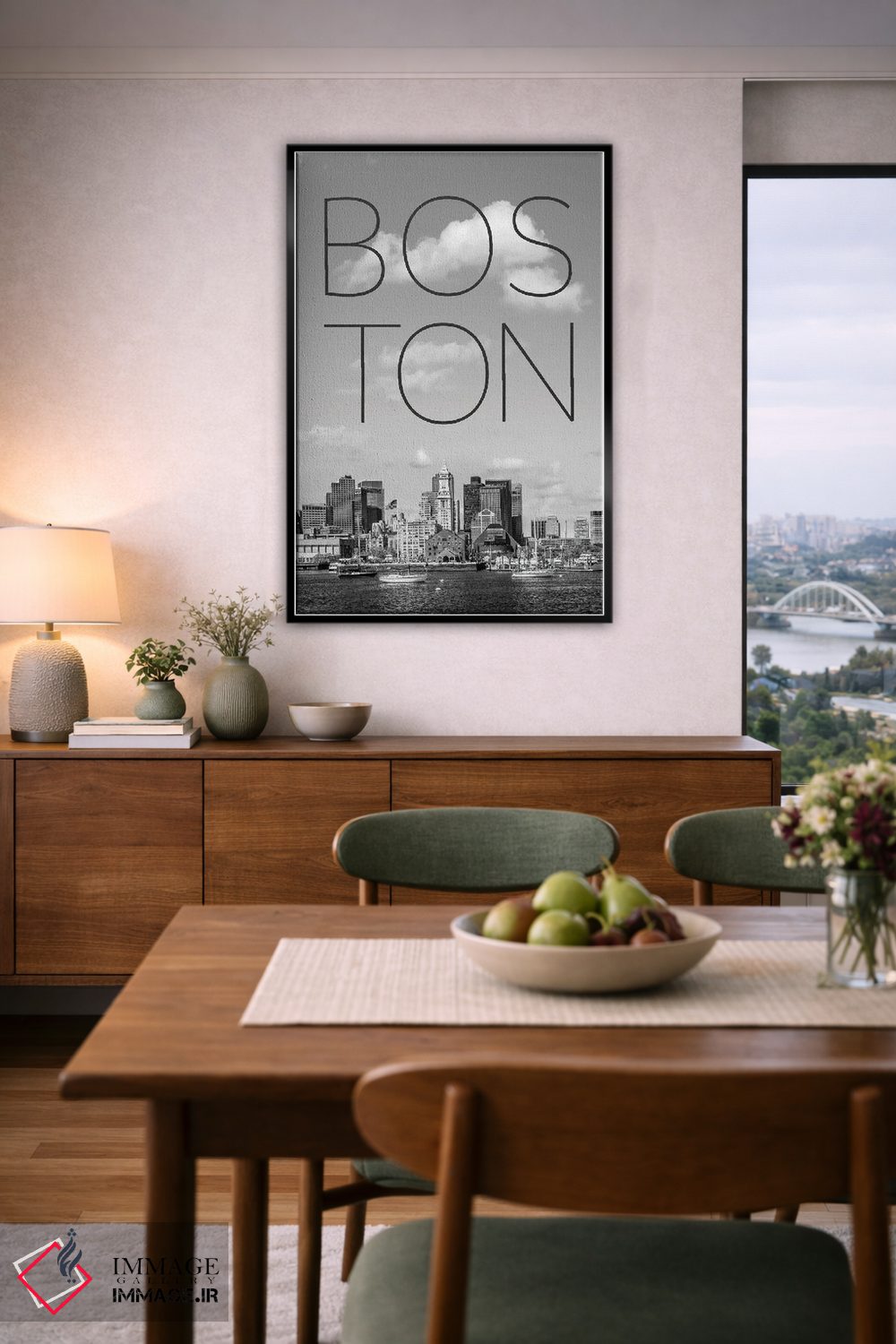 تابلو دکوراتیو چشم انداز آسمان خراش های بوستون، نورث اند و منطقه مالی با م… اثر ملانی ویولا - D6B