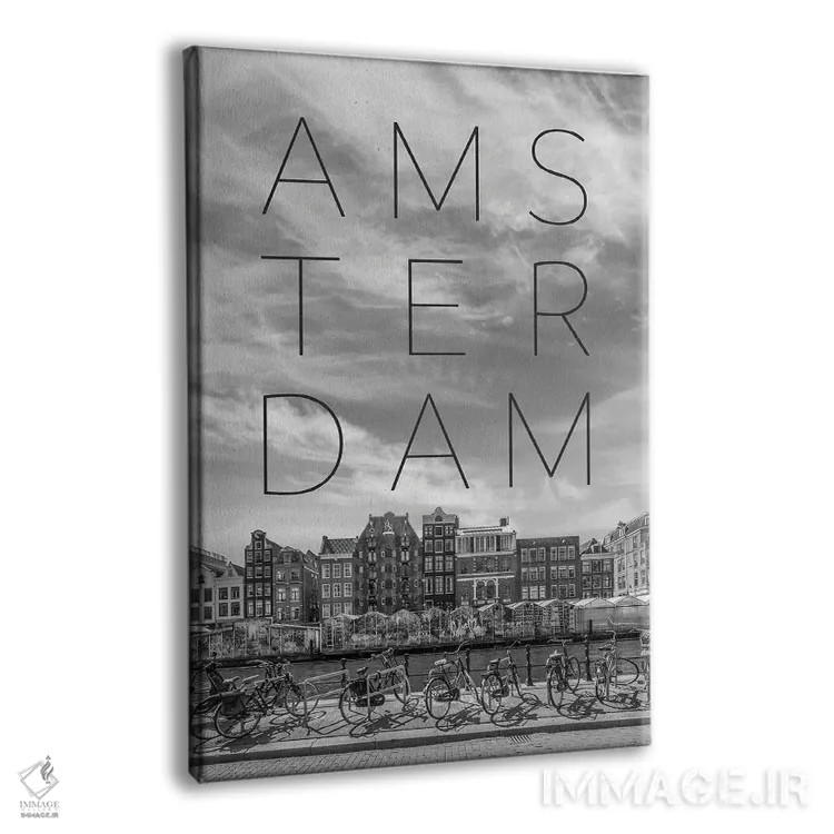 تابلو دکوراتیو کانال سینگل آمستردام با بازار گل و متن و چشم انداز اثر ملانی ویولا - نمای پرسپکتیو محصول