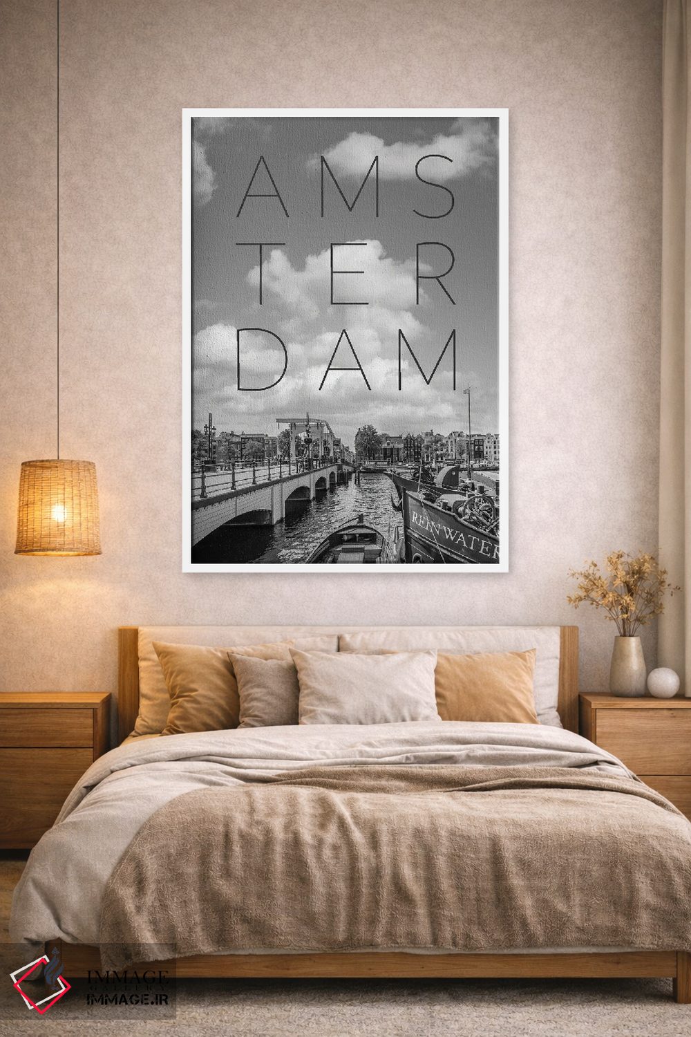 تابلو دکوراتیو پل ماخره آمستردام با متن و نمای شهر اثر ملانی ویولا - D1W