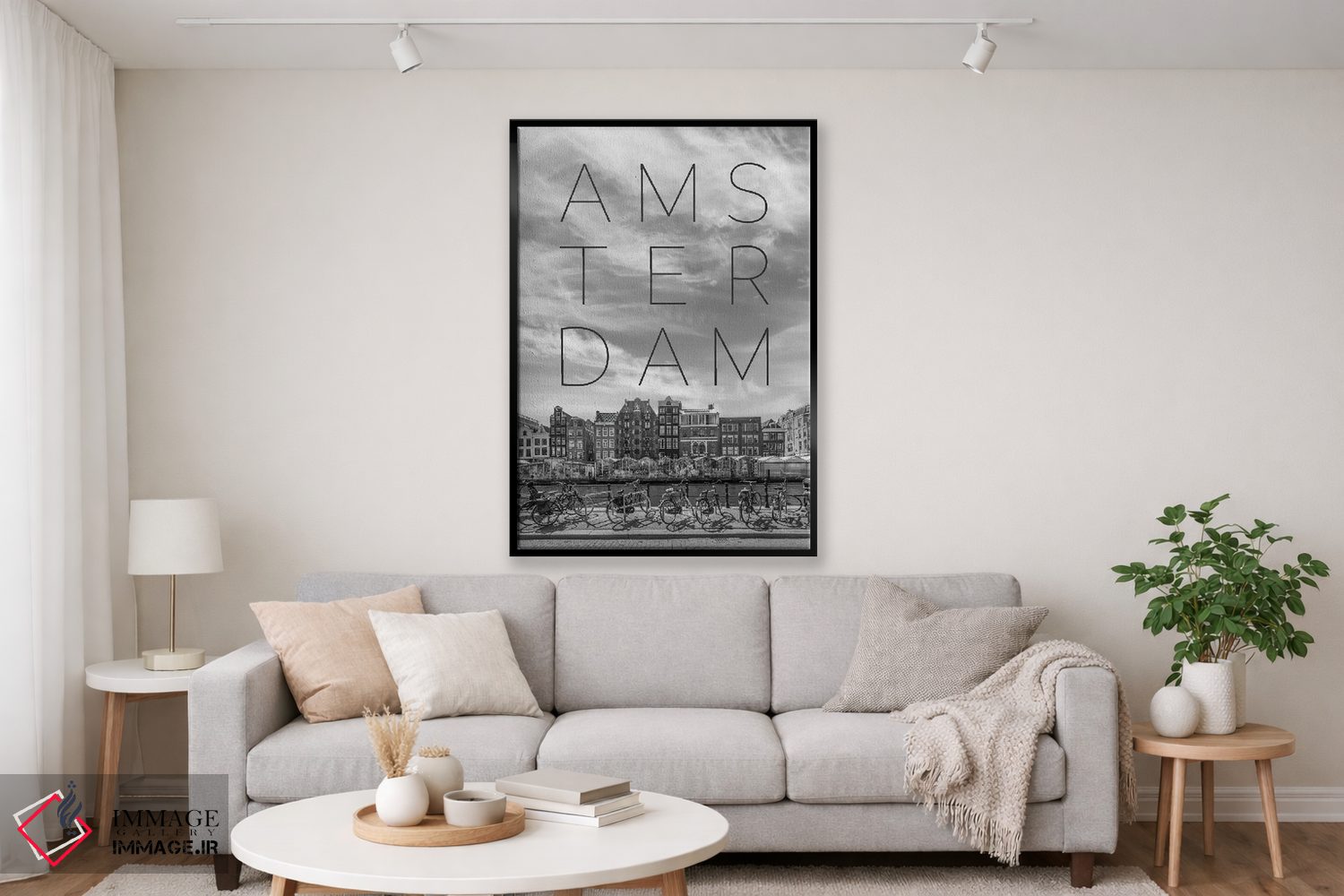 تابلو دکوراتیو کانال سینگل آمستردام با بازار گل و متن و چشم انداز اثر ملانی ویولا - D2B