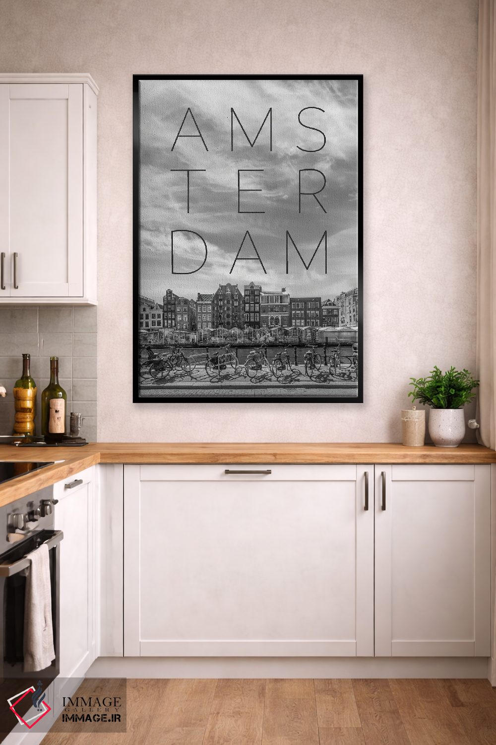 تابلو دکوراتیو کانال سینگل آمستردام با بازار گل و متن و چشم انداز اثر ملانی ویولا - D4B