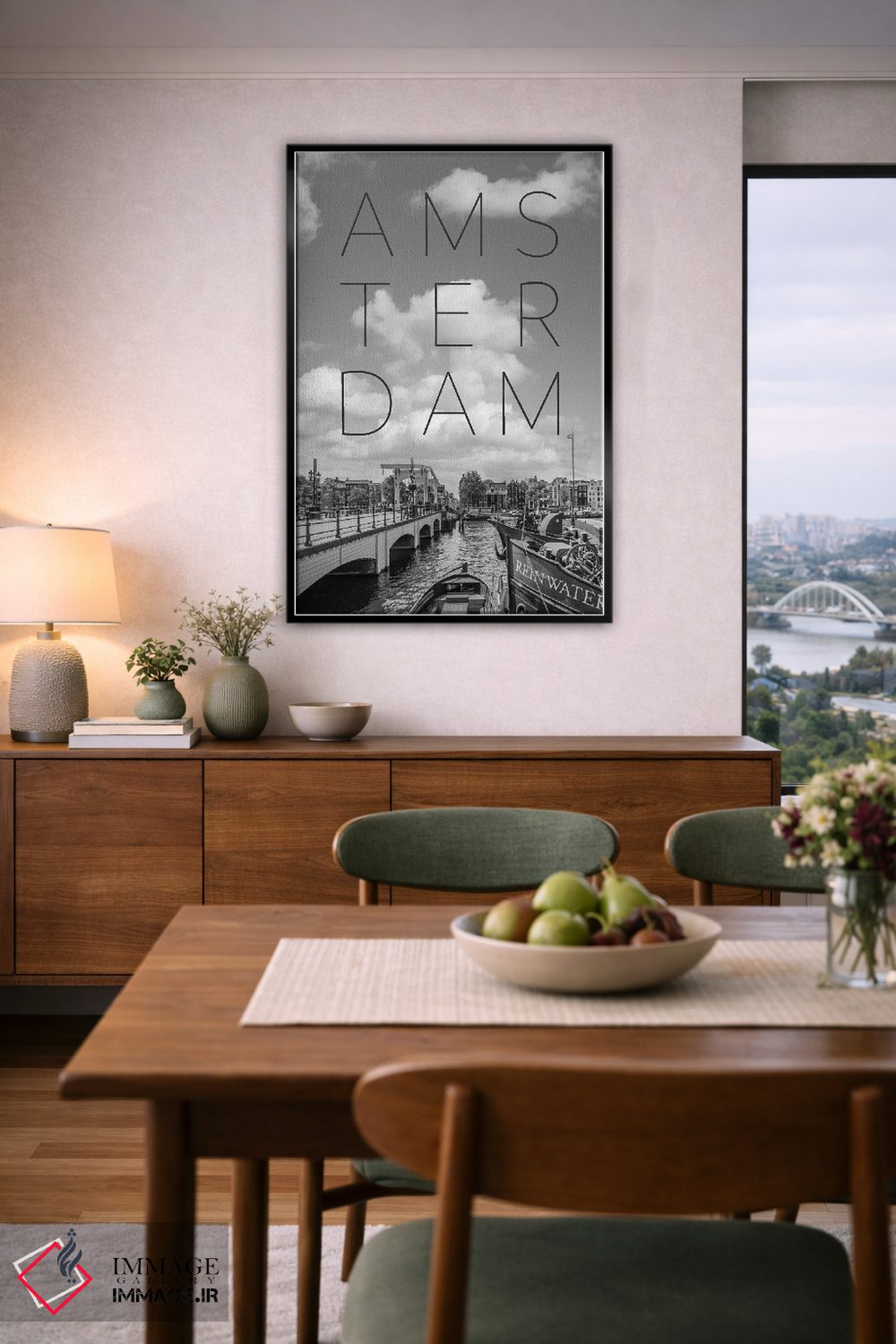 تابلو دکوراتیو پل ماخره آمستردام با متن و نمای شهر اثر ملانی ویولا - D6B