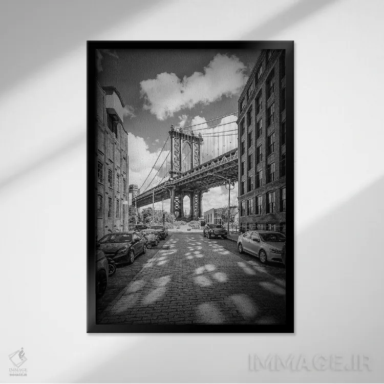 تابلو دکوراتیو پل منهتن شهر نیویورک اثر ملانی ویولا - نمای قابدار مشکی