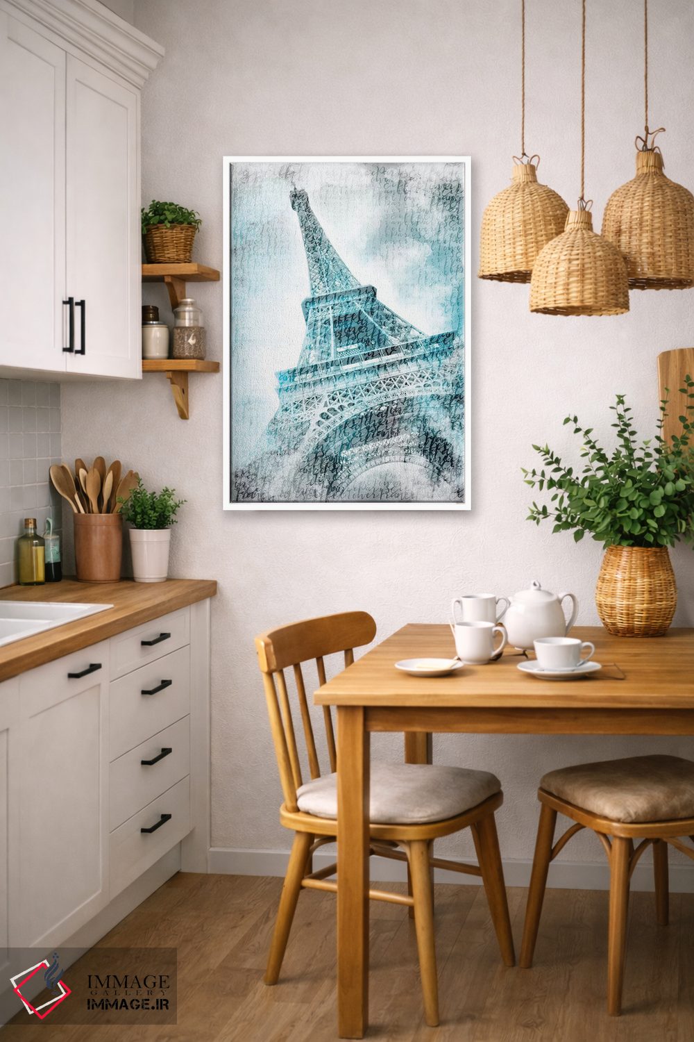 تابلو دکوراتیو برج ایفل پاریس با آبرنگ فیروزه ای اثر ملانی ویولا - D5W
