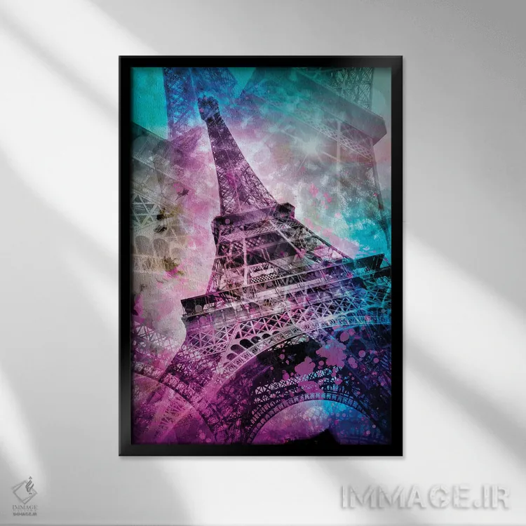 تابلو دکوراتیو برج ایفل به سبک پاپ آرت اثر ملانی ویولا - نمای قابدار مشکی