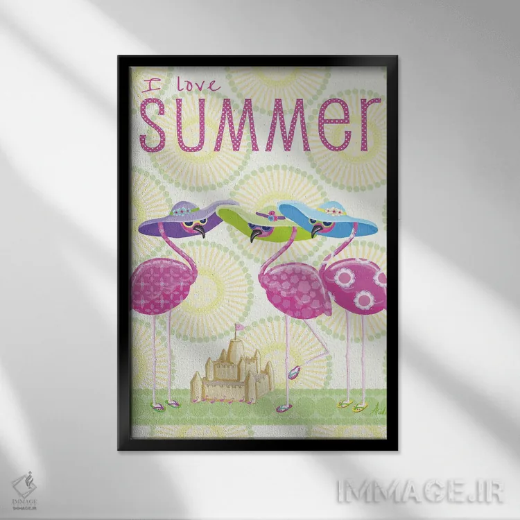 تابلو دکوراتیو تابستان فلامینگو ۲ اثر اندی متز - نمای قابدار مشکی