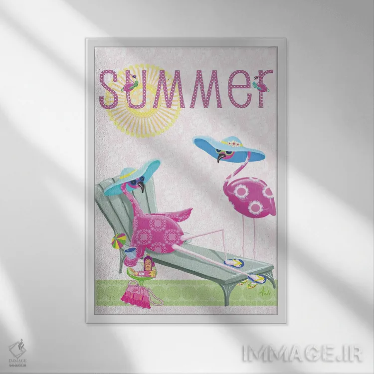 تابلو دکوراتیو تابستان فلامینگو ۱ اثر اندی متز - نمای قابدار سفید