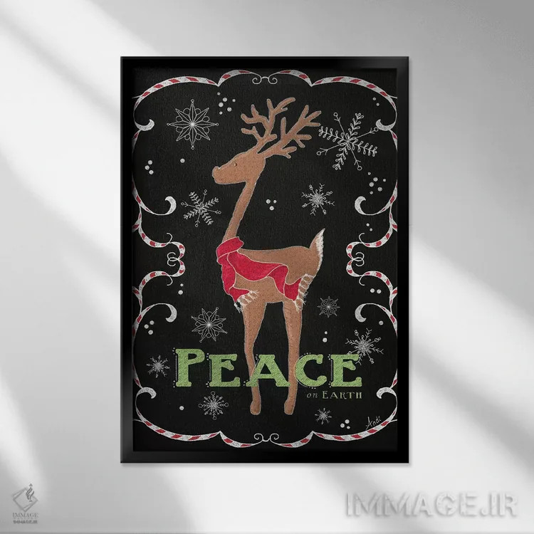 تابلو دکوراتیو گوزن صلح بر زمین اثر اندی متز - نمای قابدار مشکی