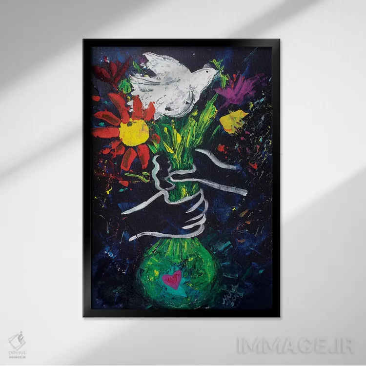 تابلو دکوراتیو صلح به سبک پیکاسو اثر میشل پالور فلدمن - نمای قابدار مشکی