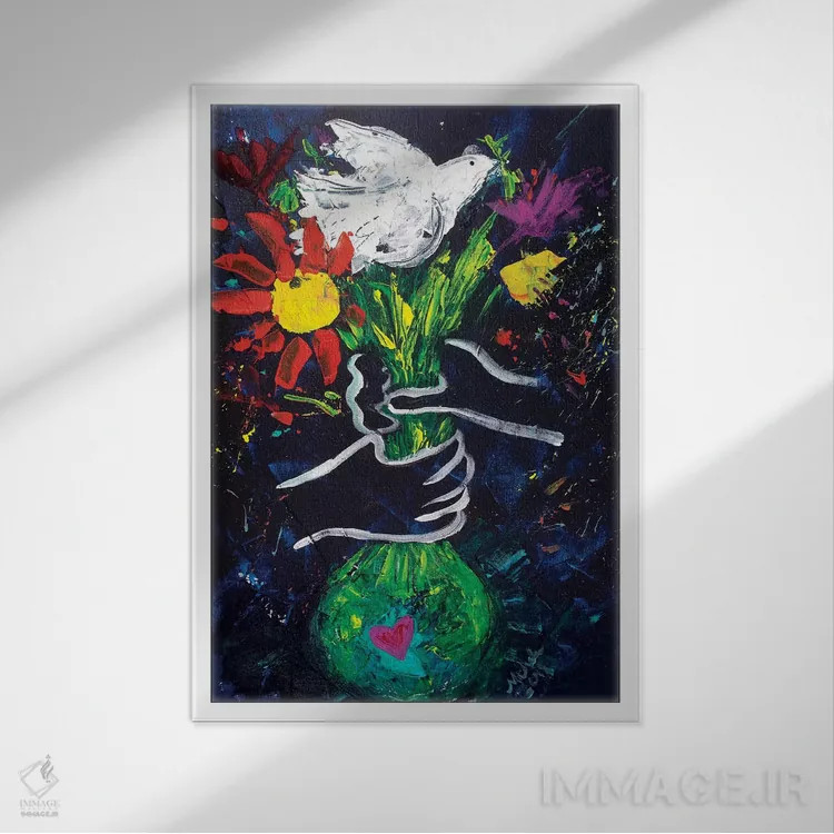 تابلو دکوراتیو صلح به سبک پیکاسو اثر میشل پالور فلدمن - نمای قابدار سفید