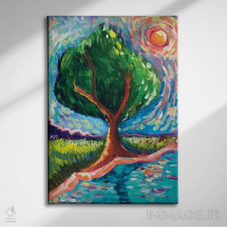 تابلو دکوراتیو درخت زندگی ون گوگ اثر میشل پالور فلدمن - نمای روبهرو روی دیوار