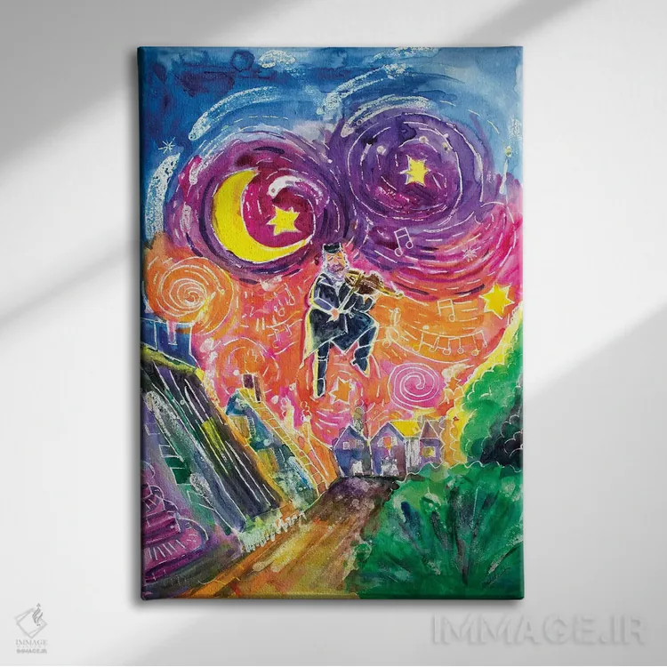 تابلو دکوراتیو ویولن زن اثر میشل پالور فلدمن - نمای روبهرو روی دیوار