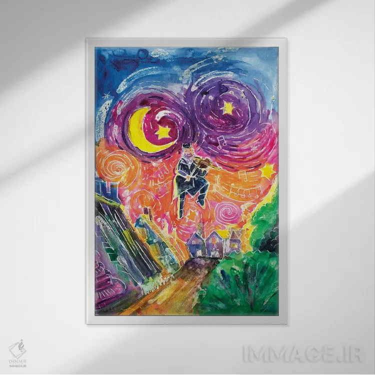 تابلو دکوراتیو ویولن زن اثر میشل پالور فلدمن - نمای قابدار سفید