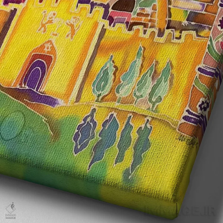 تابلو دکوراتیو شهر صلح اثر میشل پالور فلدمن - نمای نزدیک بافت بوم