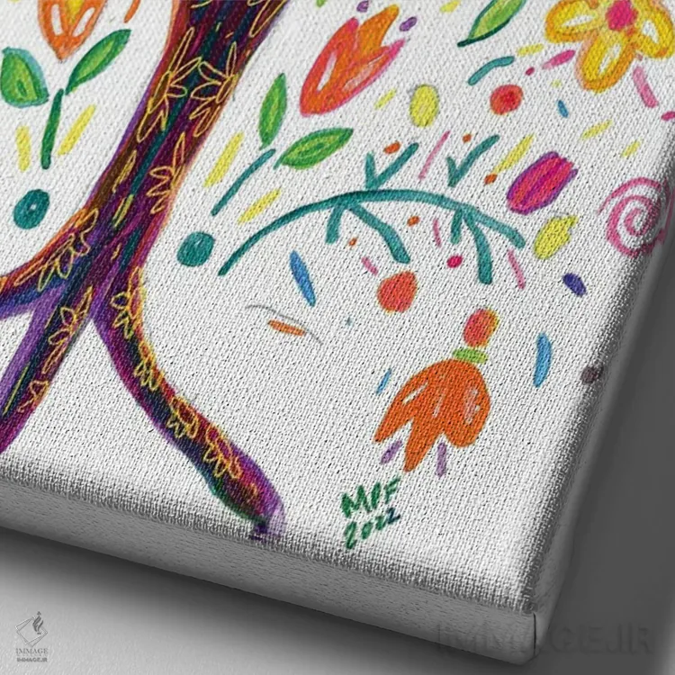 تابلو دکوراتیو درخت صلح ایتز شالوم اثر میشل پالور فلدمن - نمای نزدیک بافت بوم