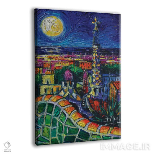 تابلو دکوراتیو منظره شبانه بارسلون اثر مونا ادولسکو - نمای پرسپکتیو محصول