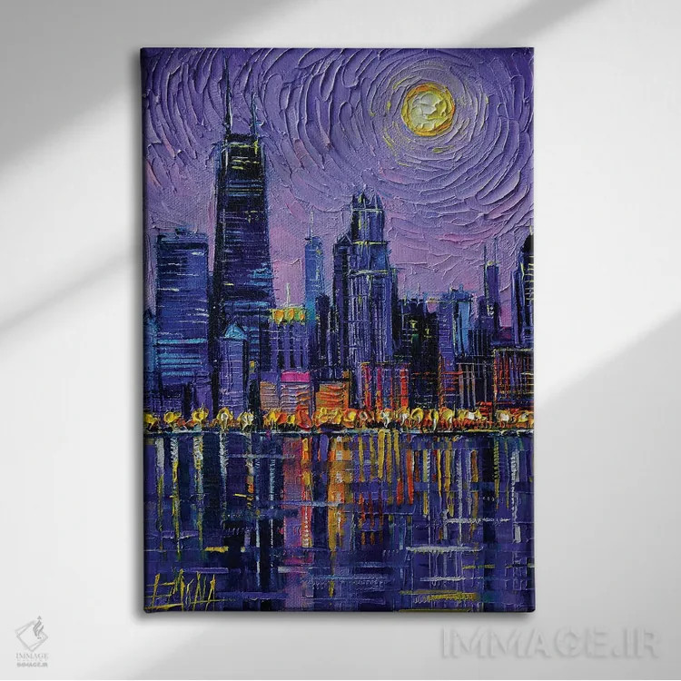 تابلو دکوراتیو افق شیکاگو اثر مونا ادولسکو - نمای روبهرو روی دیوار