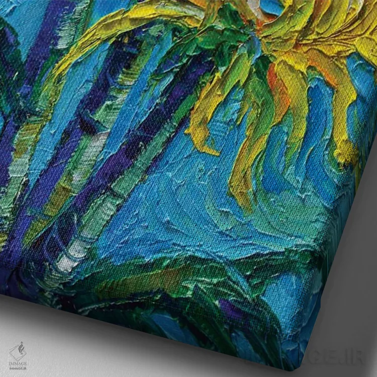 تابلو دکوراتیو دسته گل داوودی اثر مونا ادولسکو - نمای نزدیک بافت بوم