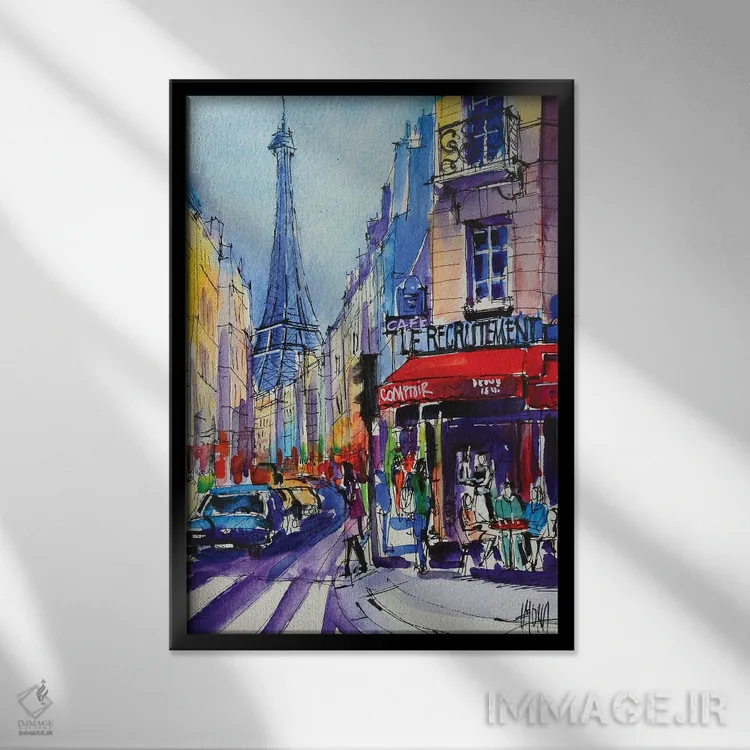 تابلو دکوراتیو خیابان سن دومینیک پاریس اثر مونا ادولسکو - نمای قابدار مشکی