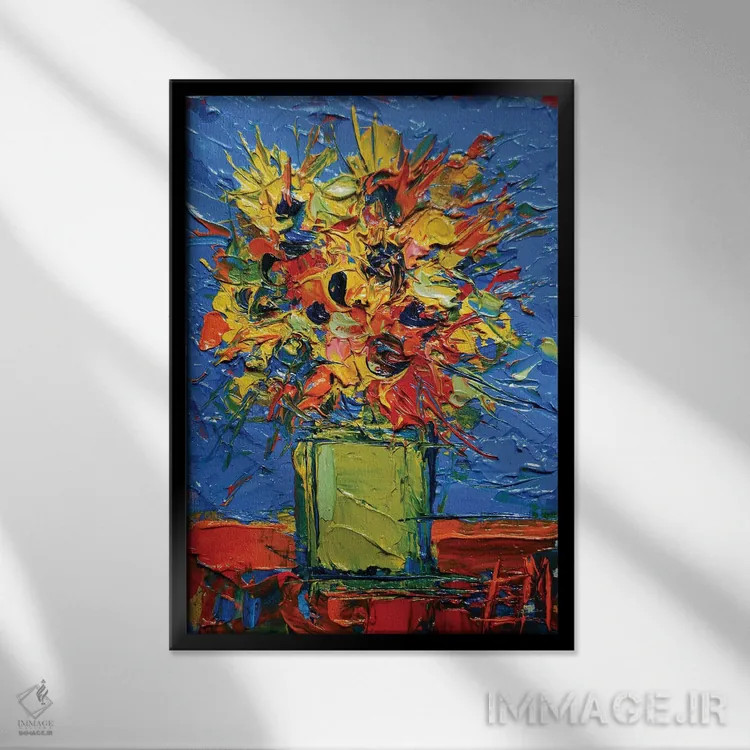 تابلو انتزاعی دسته گل مینیاتوری انتزاعی اثر مونا ادولسکو - نمای قابدار مشکی