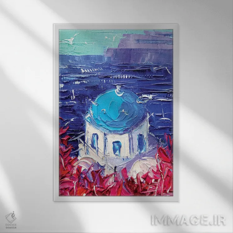 تابلو دکوراتیو گنبد کلیسای سانتورینی اثر مونا ادولسکو - نمای قابدار سفید