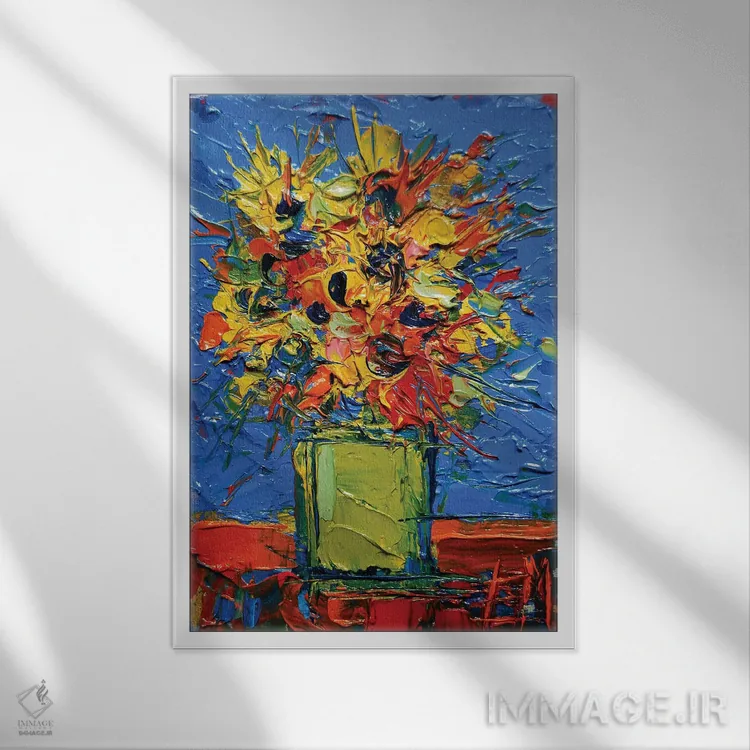 تابلو انتزاعی دسته گل مینیاتوری انتزاعی اثر مونا ادولسکو - نمای قابدار سفید