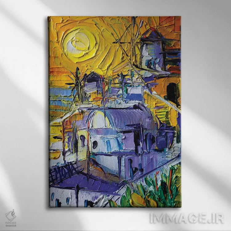 تابلو دکوراتیو نور غروب در اویا اثر مونا ادولسکو - نمای روبهرو روی دیوار