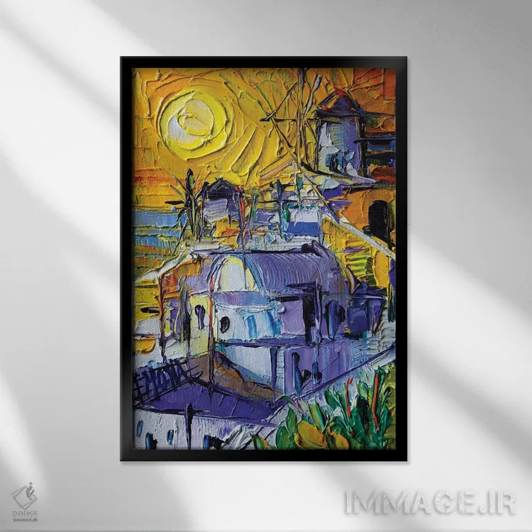 تابلو دکوراتیو نور غروب در اویا اثر مونا ادولسکو - نمای قابدار مشکی