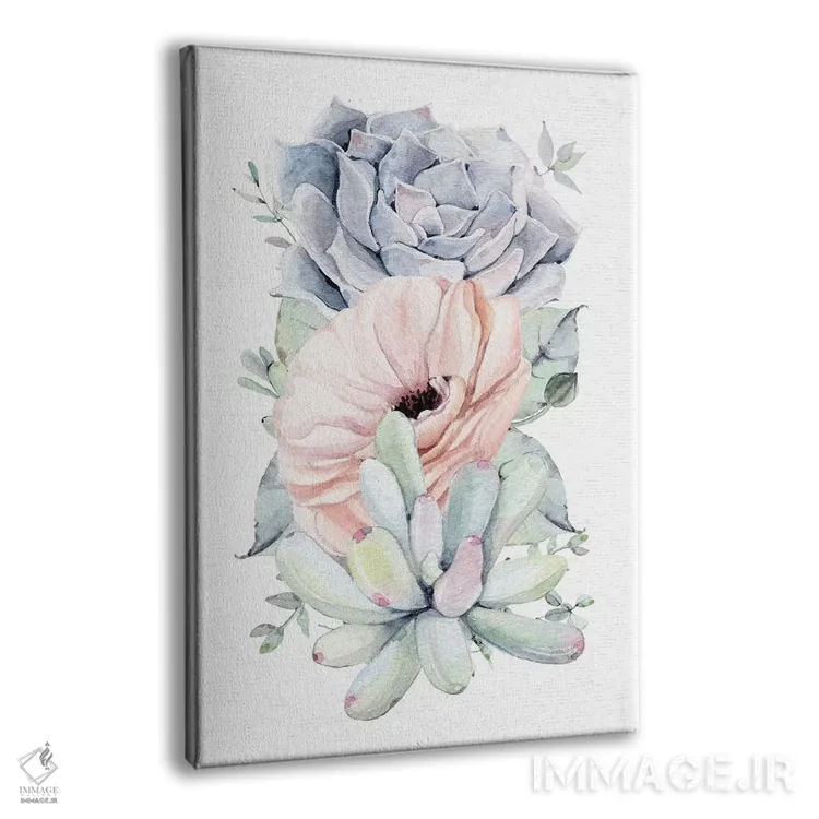 تابلو دکوراتیو ساکولنت های گلدار جنوب غربی سبز نعناعی II اثر نیچر مجیک - نمای پرسپکتیو محصول