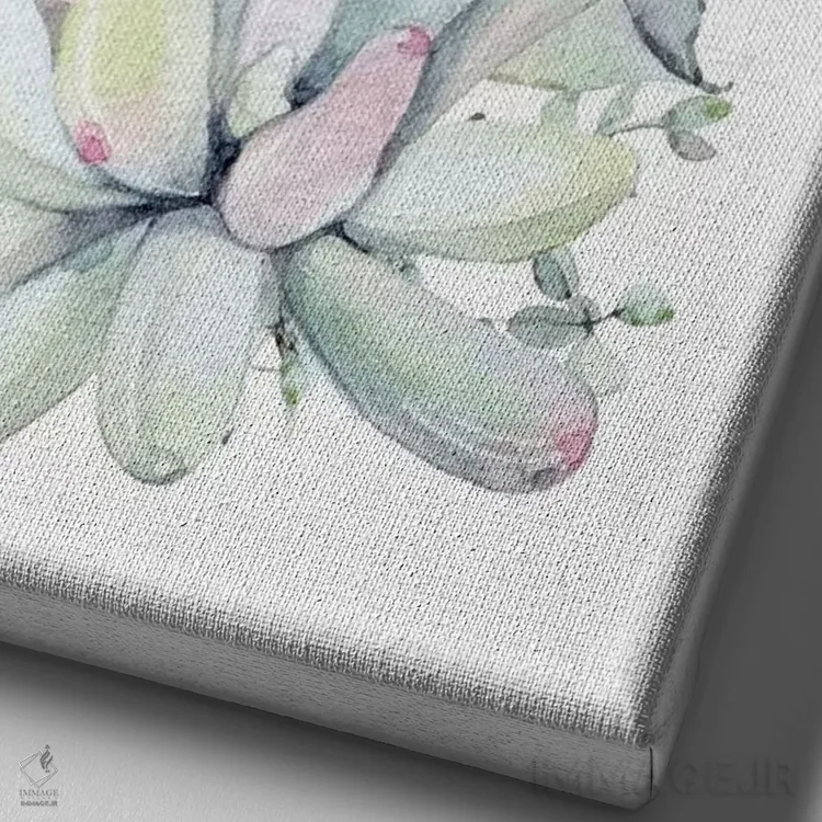 تابلو دکوراتیو ساکولنت های گلدار جنوب غربی سبز نعناعی II اثر نیچر مجیک - نمای نزدیک بافت بوم