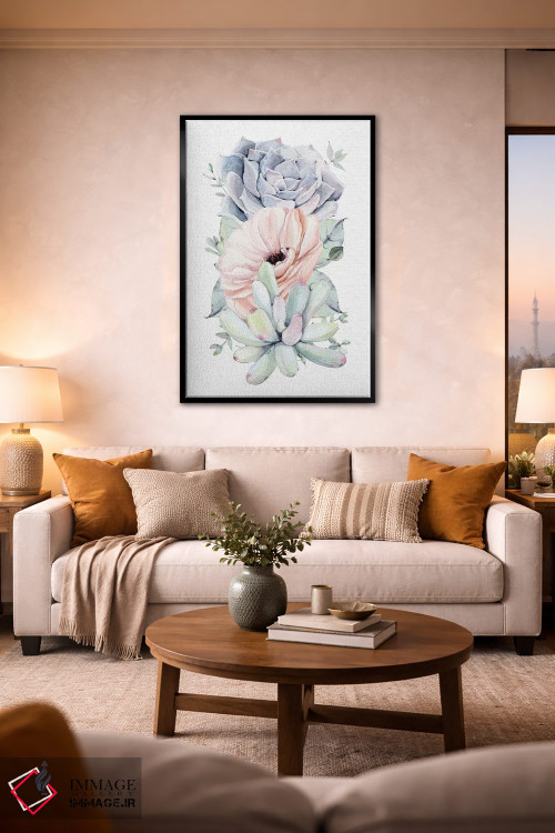 تابلو دکوراتیو ساکولنت های گلدار جنوب غربی سبز نعناعی II اثر نیچر مجیک - D1B