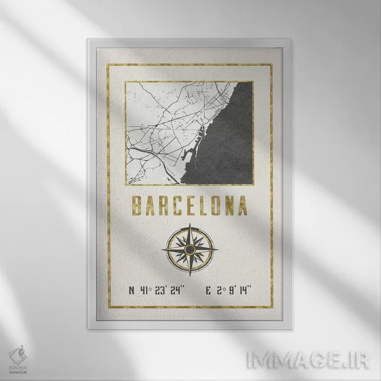 تابلو دکوراتیو بارسلونا، اسپانیا اثر نیچر مجیک - نمای قابدار سفید