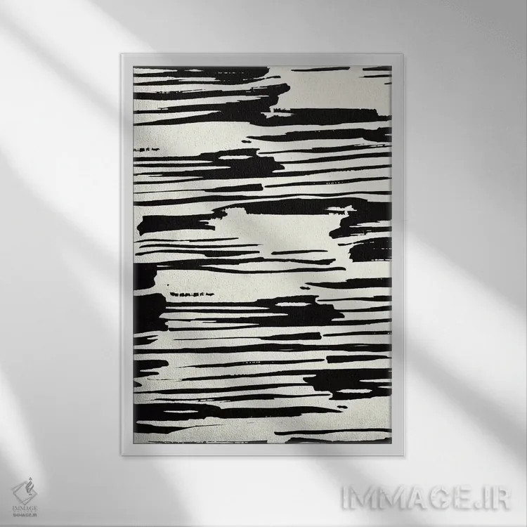 تابلو مینیمال کرم استخوان راه راه قبیله ای اثر نیچر مجیک - نمای قابدار سفید