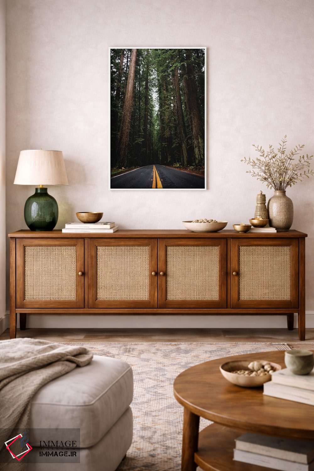 تابلو دکوراتیو جاده جنگلی، پارک ملی ردوود، کالیفرنیا اثر نیچر مجیک - D3W