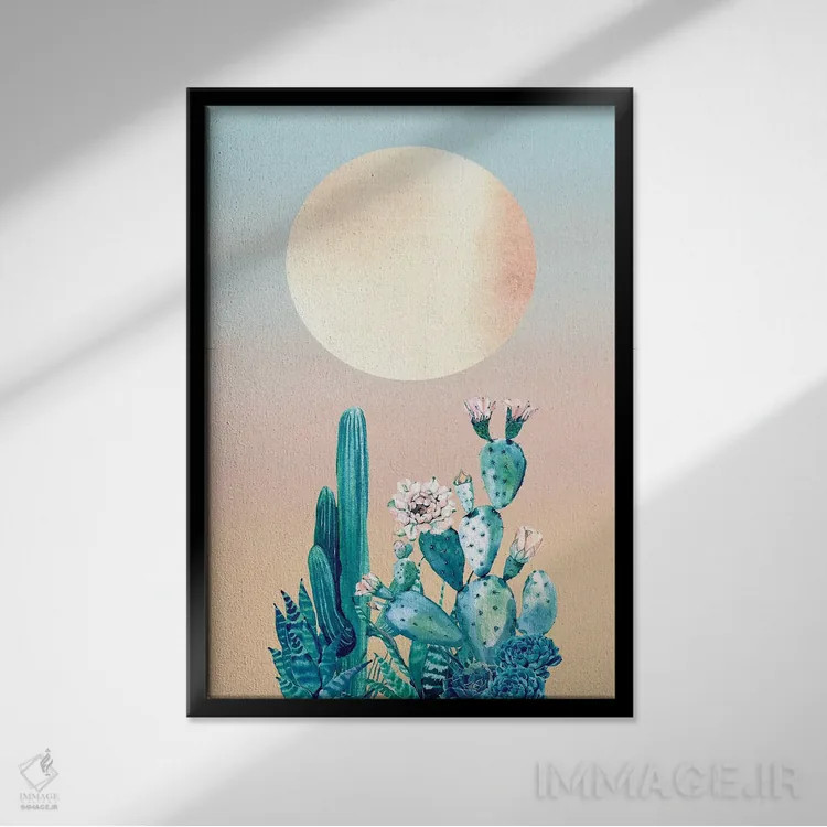 تابلو دکوراتیو طلوع صحرا: کاکتوس II اثر نیچر مجیک - نمای قابدار مشکی
