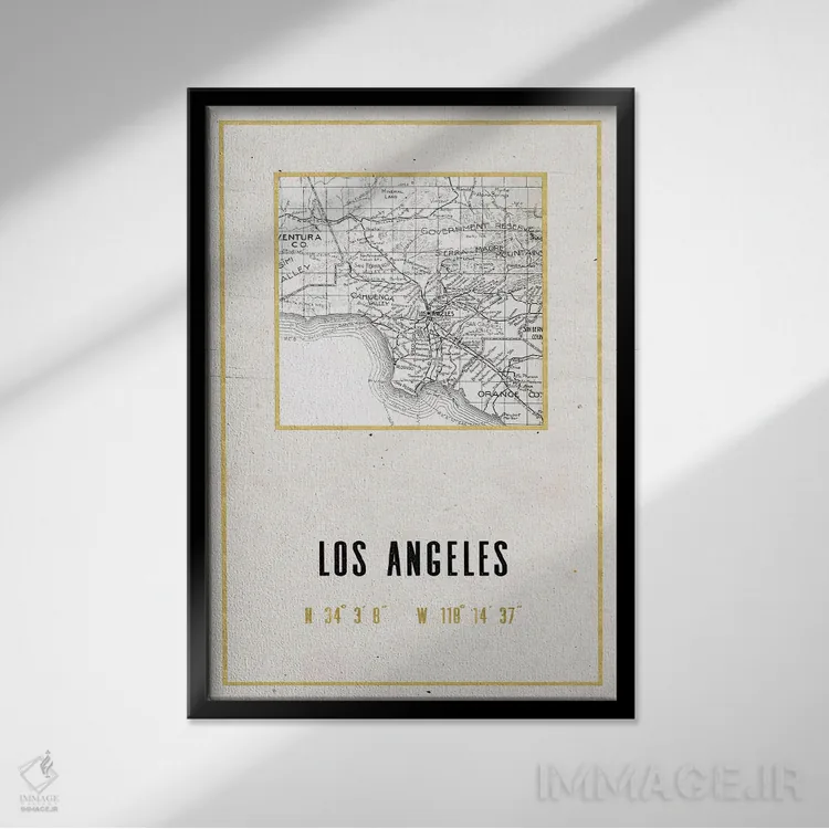 تابلو دکوراتیو لس آنجلس، کالیفرنیا II اثر نیچر مجیک - نمای قابدار مشکی