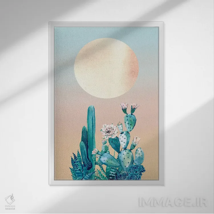 تابلو دکوراتیو طلوع صحرا: کاکتوس II اثر نیچر مجیک - نمای قابدار سفید