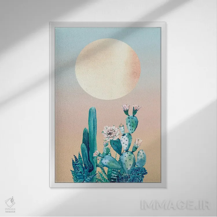 تابلو دکوراتیو طلوع صحرا: کاکتوس II اثر نیچر مجیک - نمای قابدار سفید