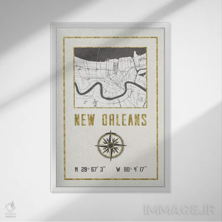 تابلو دکوراتیو نیواورلئان، لوئیزیانا اثر نیچر مجیک - نمای قابدار سفید