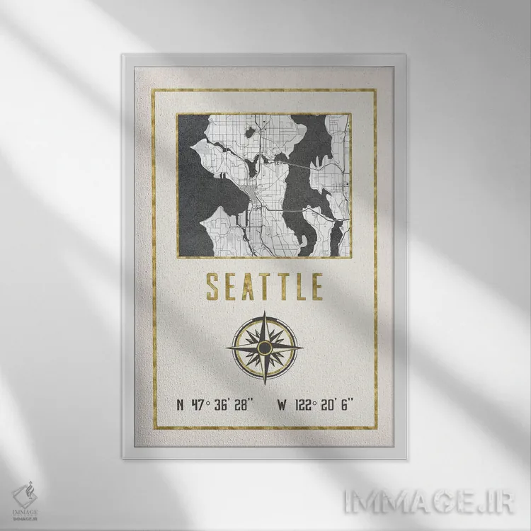 تابلو دکوراتیو سیاتل، واشنگتن اثر نیچر مجیک - نمای قابدار سفید