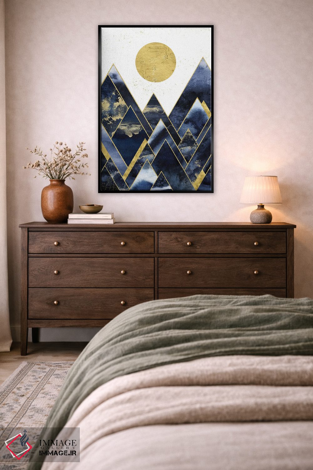 تابلو مدرن طلوع کوهستان های طلایی و نیلی اثر نیچر مجیک - D4B