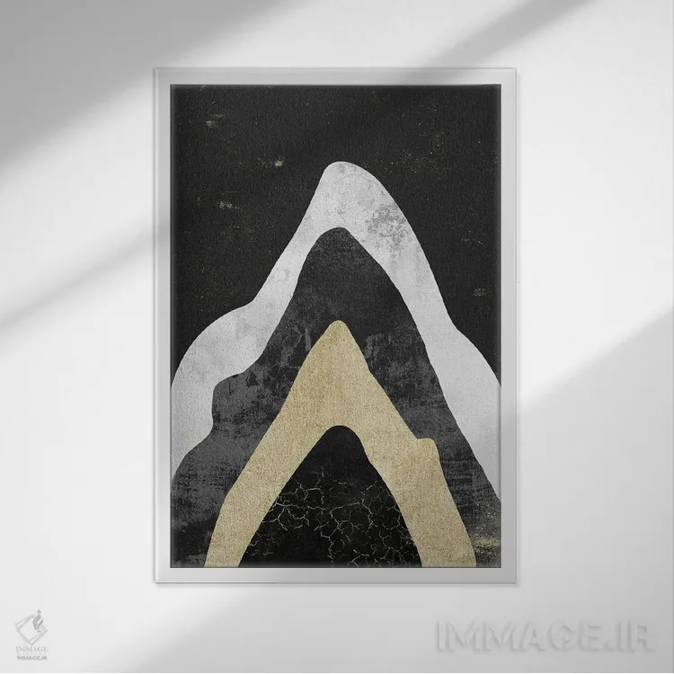 تابلو انتزاعی هنر کوه طلایی انتزاعی اثر نیچر مجیک - نمای قابدار سفید