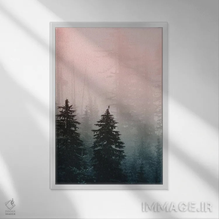 تابلو دکوراتیو سه لت کوهستان و جنگل اثر نیچر مجیک - نمای قابدار سفید