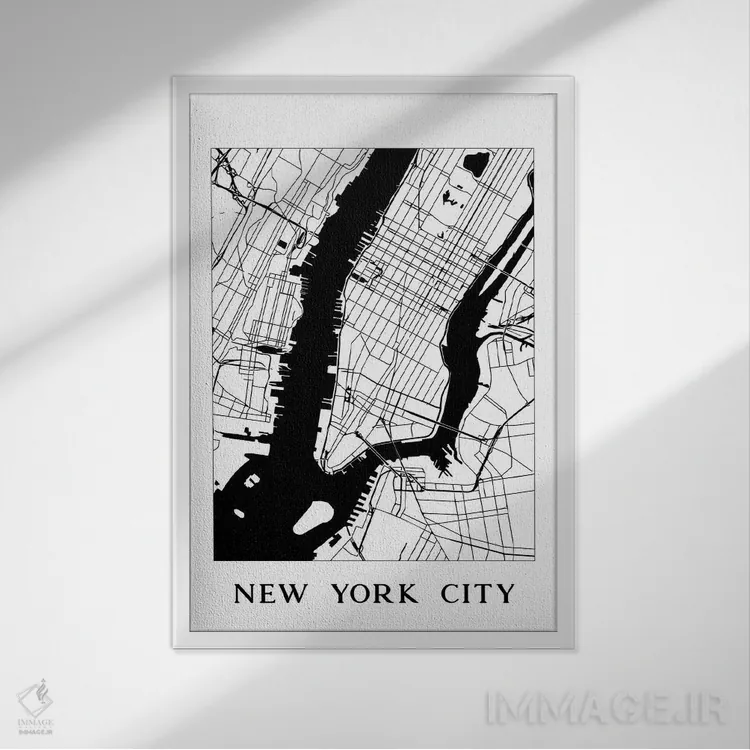 تابلو دکوراتیو نقشه شهر نیویورک اثر نیچر مجیک - نمای قابدار سفید