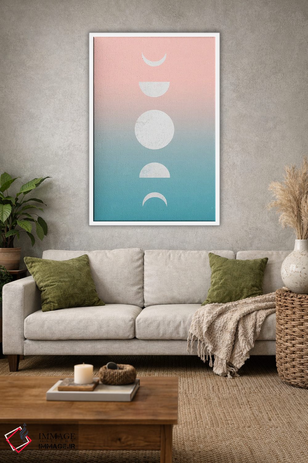 تابلو مدرن غروب اقیانوس ماه گون به سبک بوهو اثر نیچر مجیک - D1W