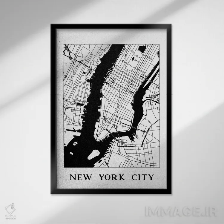 تابلو دکوراتیو نقشه شهر نیویورک اثر نیچر مجیک - نمای قابدار مشکی