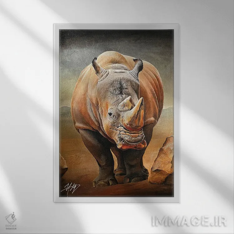 تابلو دکوراتیو کرگدن سیاه اثر مایکل گلدزوایگ - نمای قابدار سفید