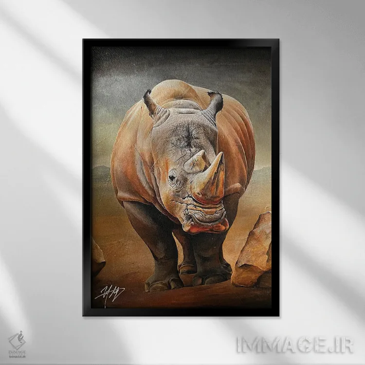 تابلو دکوراتیو کرگدن سیاه اثر مایکل گلدزوایگ - نمای قابدار مشکی