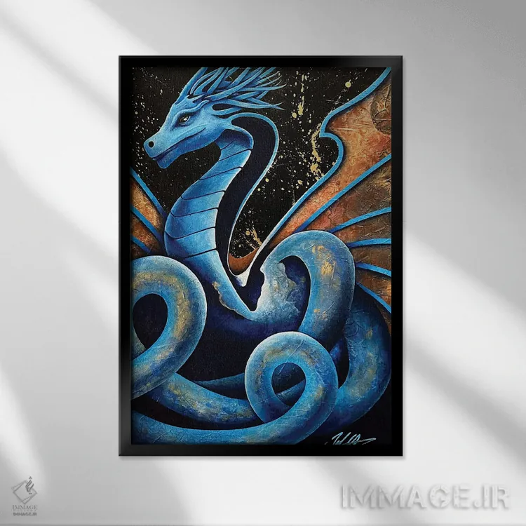 تابلو دکوراتیو اژدهای مارمانند اثر مایکل گلدزوایگ - نمای قابدار مشکی